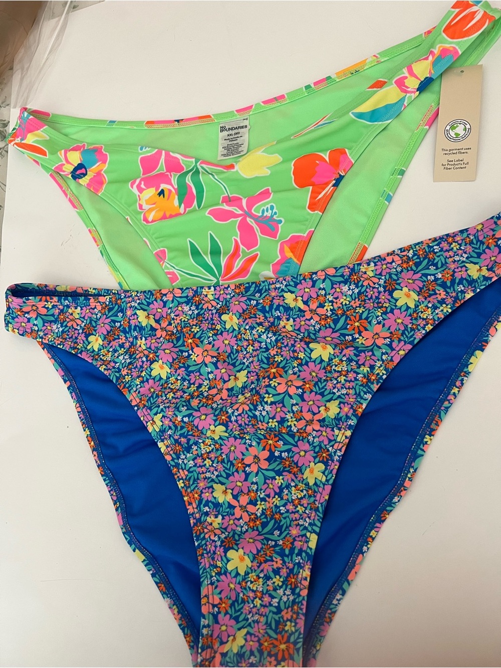 No Boundaries Blue Bikini Bottoms w/ Floral Trim 2 pair XXL NWT 1 tag fell off